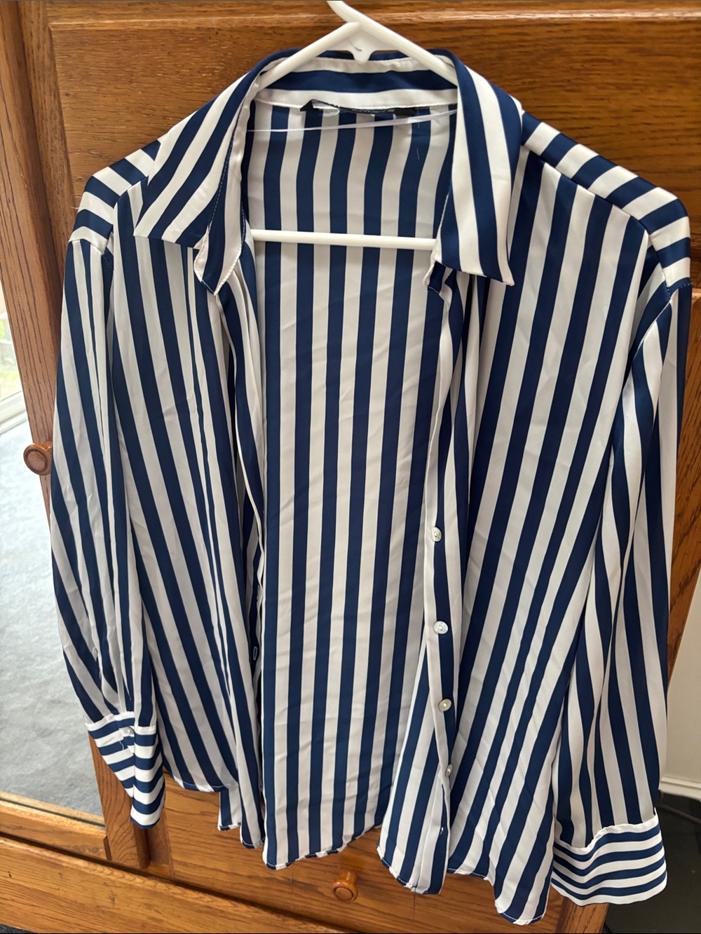 Zara Navy & White Vertical Stripe Button-Down Shirt